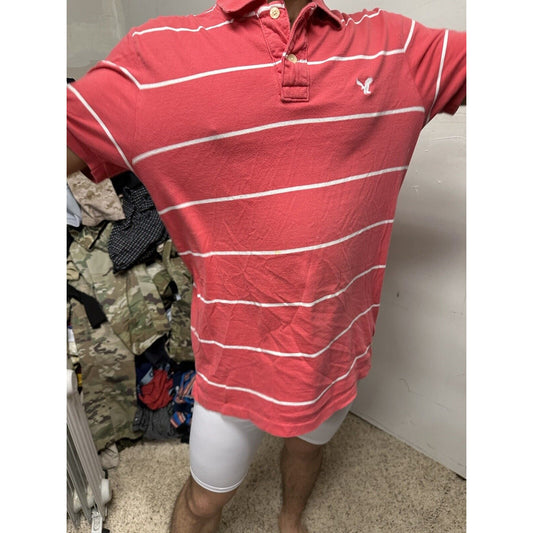 Men’s Vintage Fit American Eagle Polo Large Pink White Striped