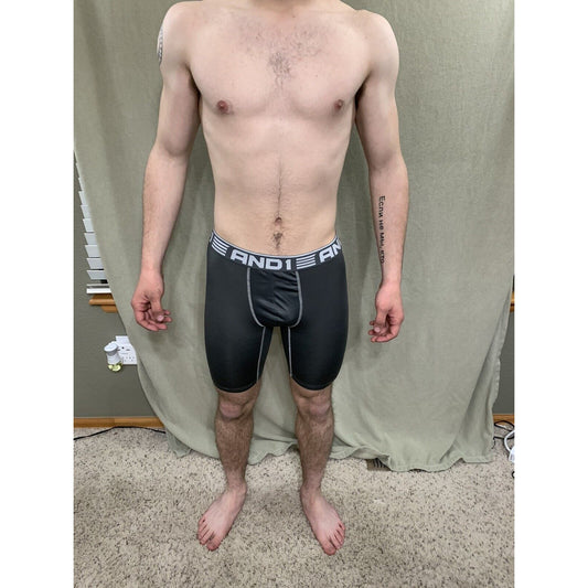 Men’s Gray With White Band Medium AND1 Compression Performance Boxer Briefs