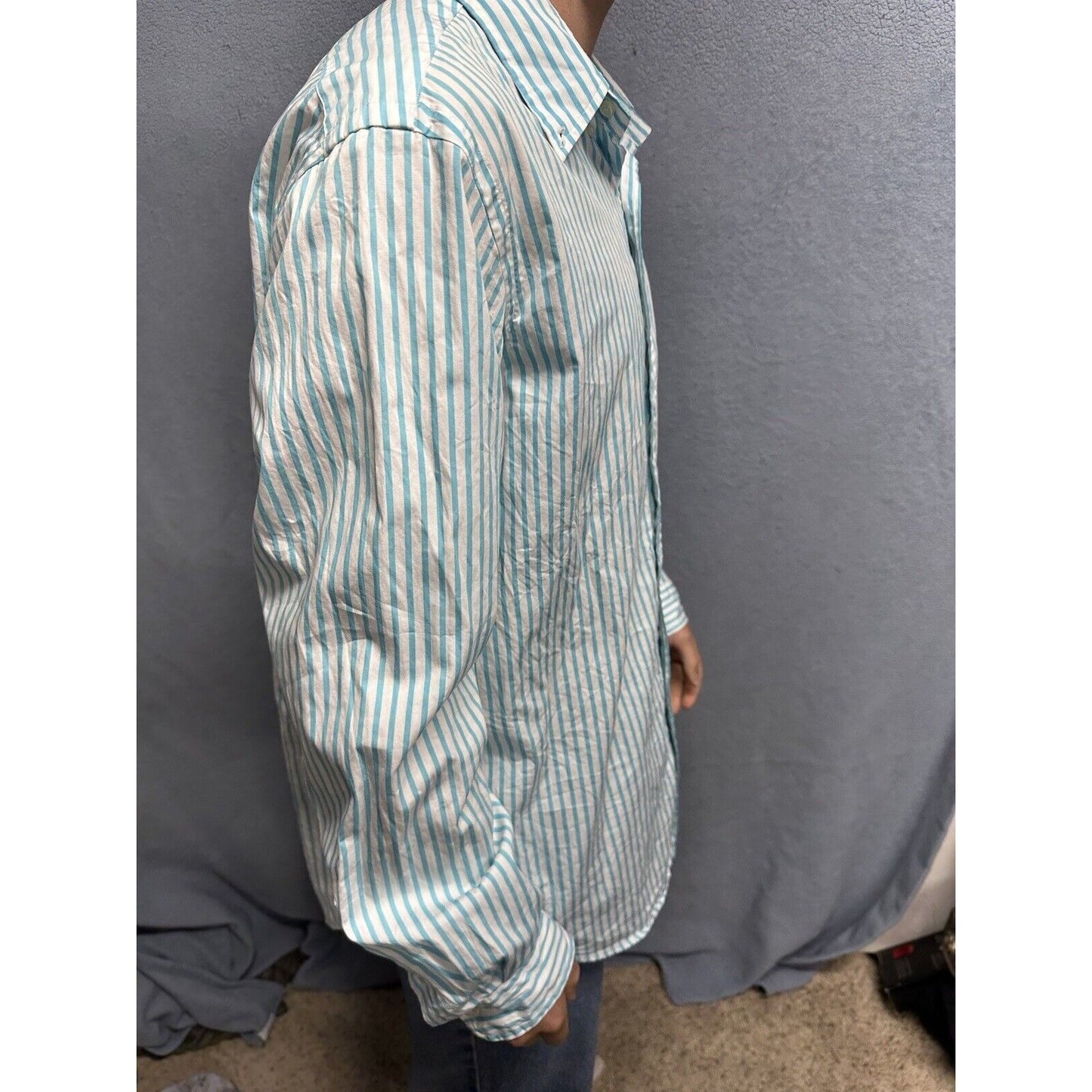 Men’s Teal And White Striped XL Button Up Long Sleeve Ralph Lauren Shirt