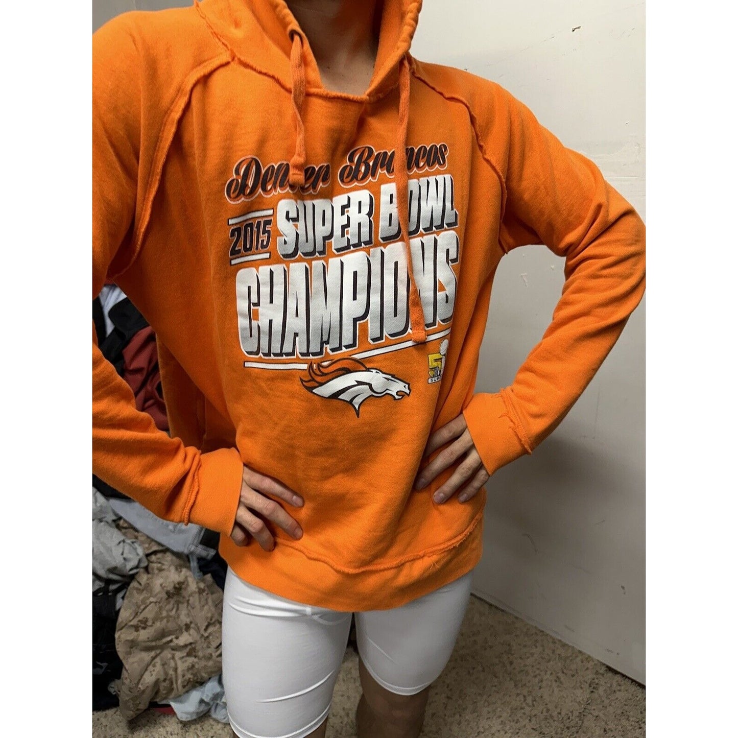 Woman’s NFL Team Apparel Denver Broncos 2015 Super Bowl Champions Orange Hoodie