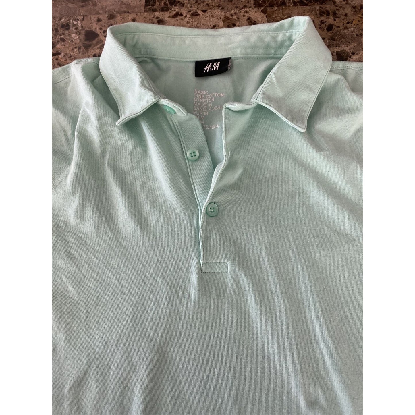 H&M Basic Fine Cotton Stretch Men's Medium Mint Green Polo Shirt