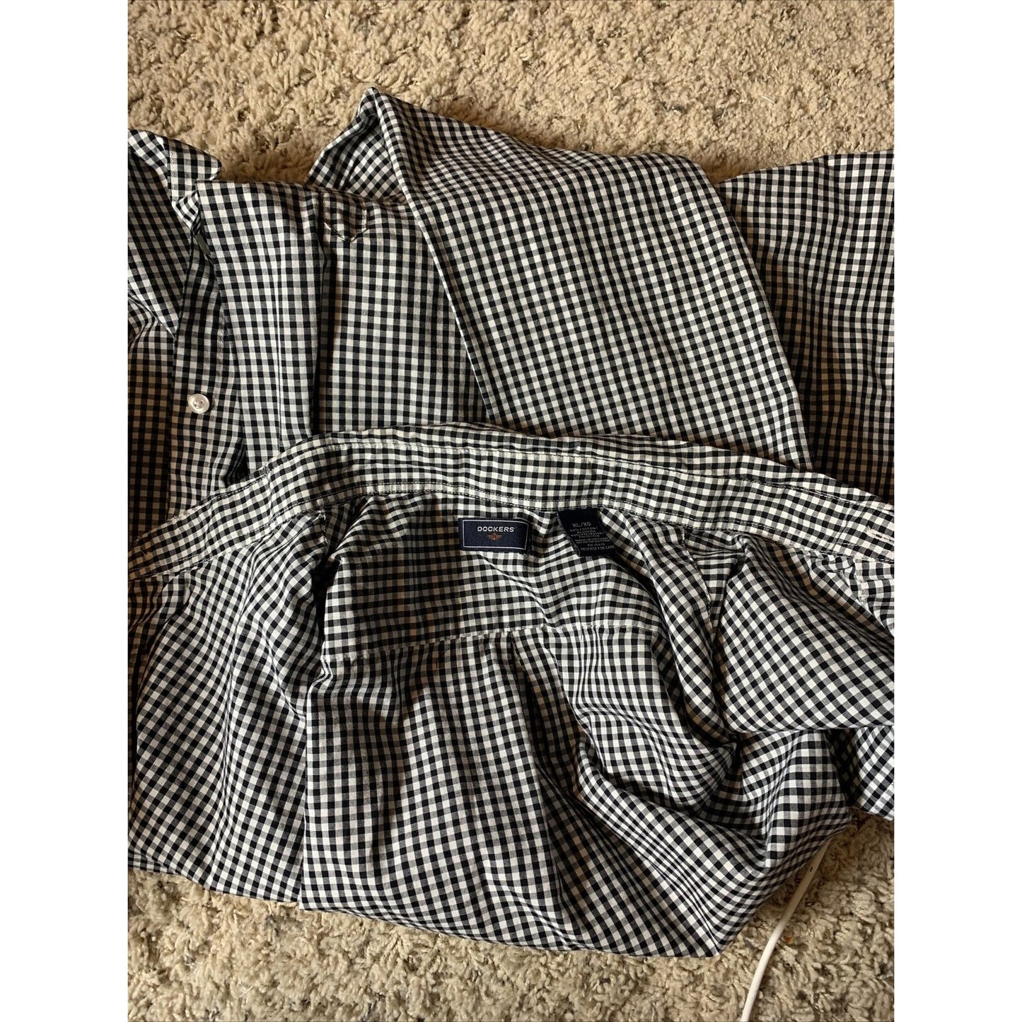 Mens Dockers Black Checkered Long Sleeve Button Front Dress Shirt XL MSRP - $55