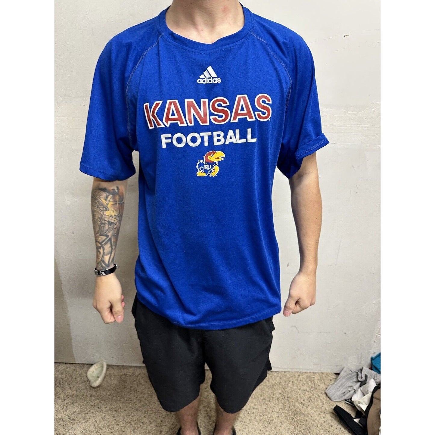Men’s Medium Kansas Football Medium Adidas Climalite Tshirt