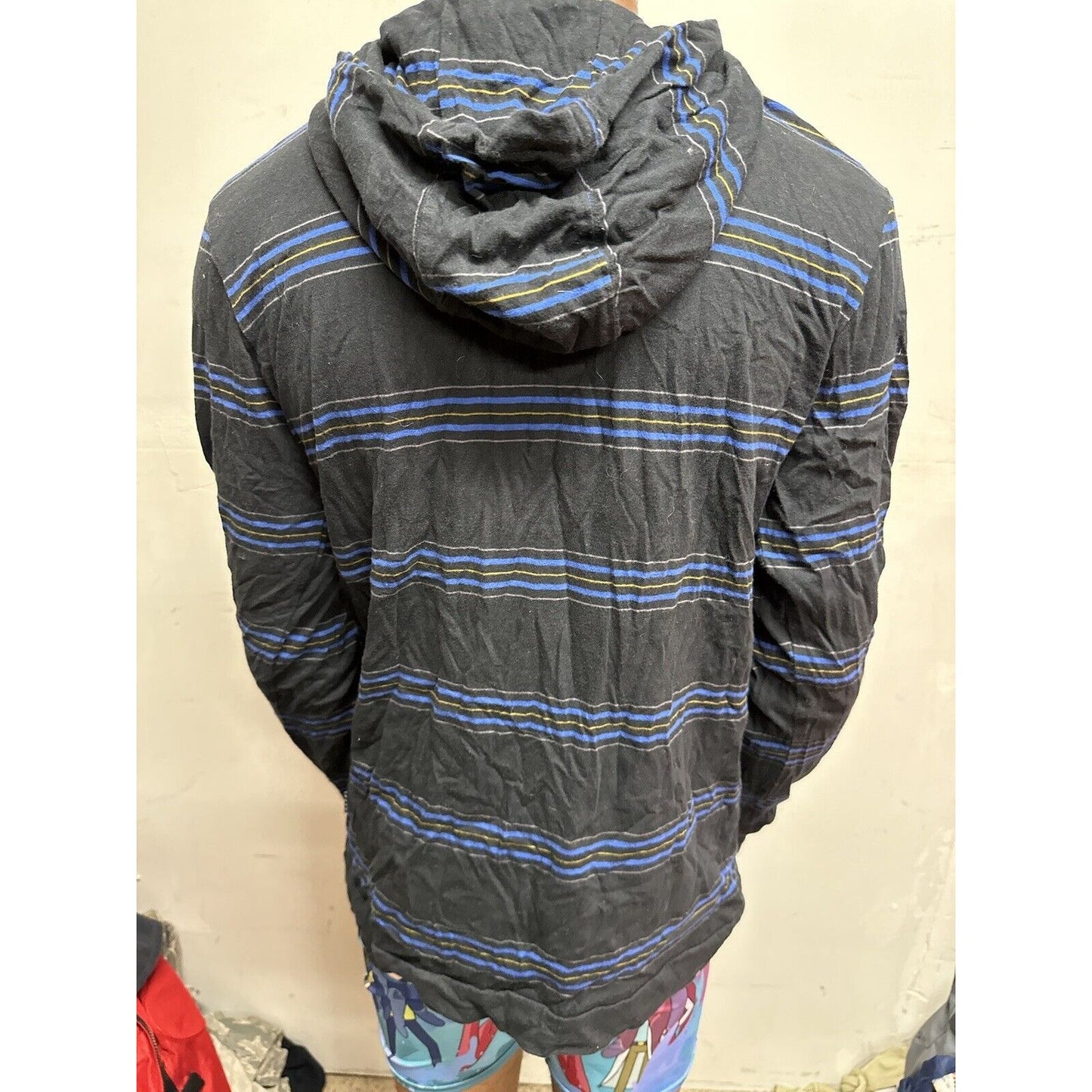 Men’s Volcom Medium Black Blue Striped Long Sleeve Hoodie