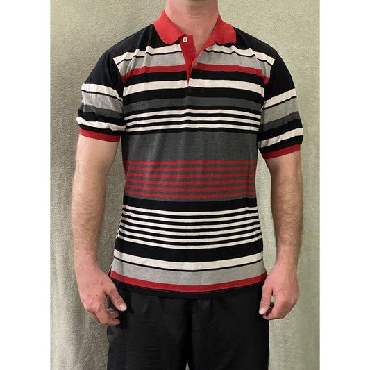 Beyond the Limit Men’s Large Red White & Black Stripes Cotton Blend Polo Shirt