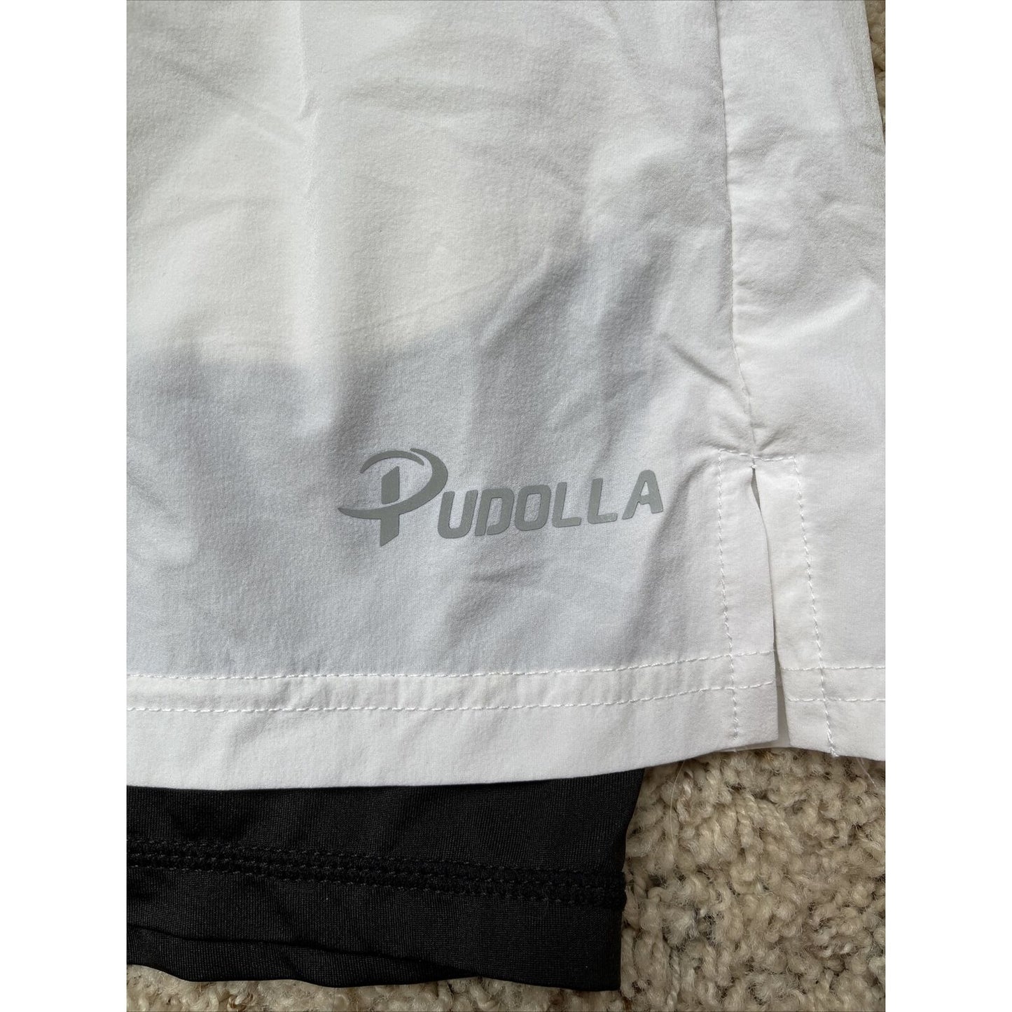 Pudolla White Large Running Shorts with Liner and pockets