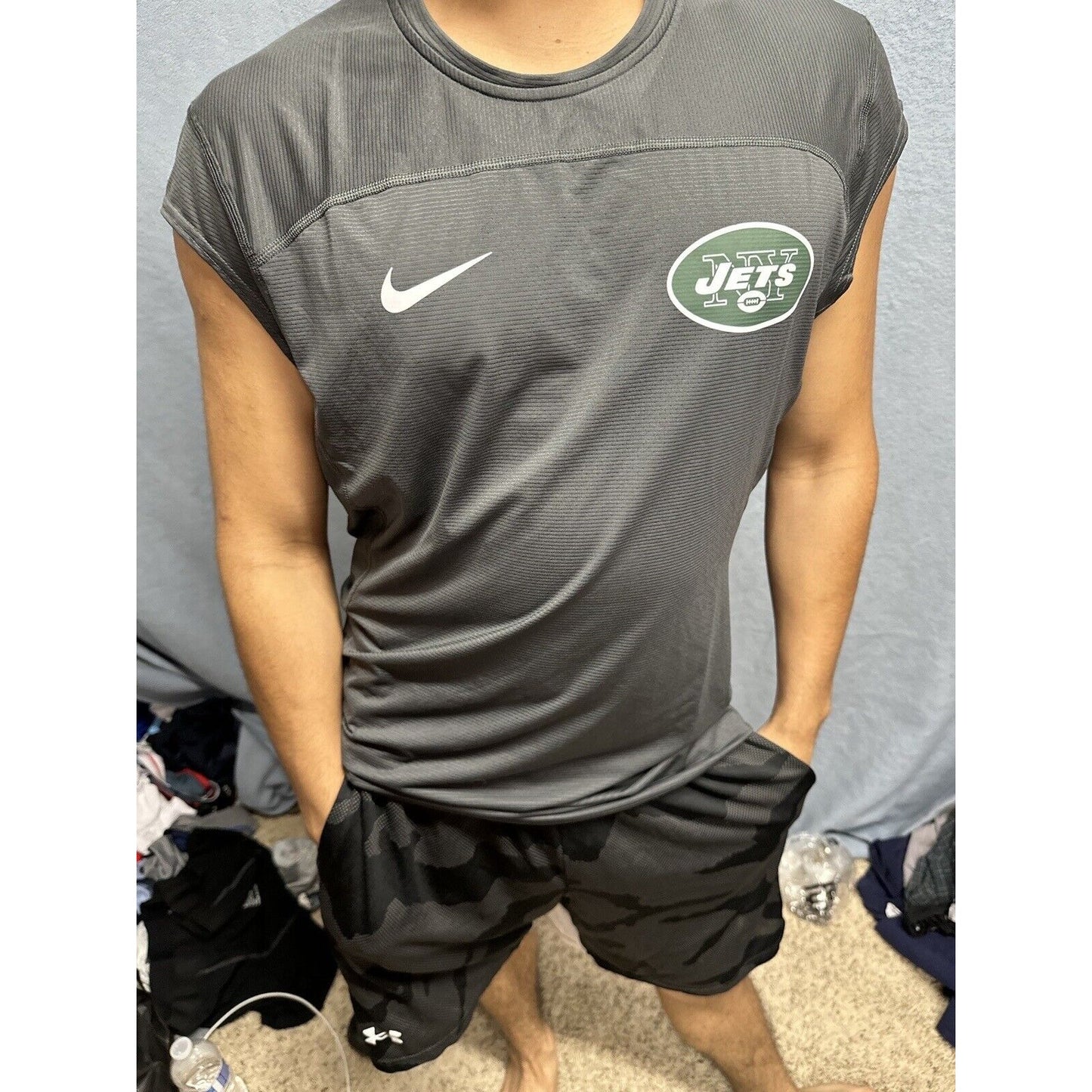 Men’s NFL On Field Apparel Muscle Shirt Gray New York Jets Shirt Large