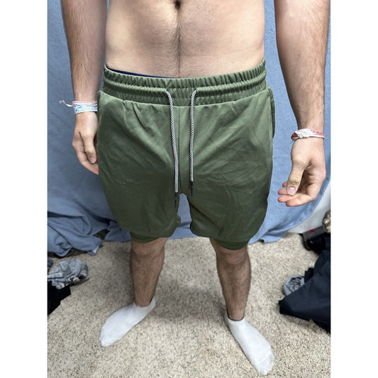 Men’s Olive Green Athletic Shorts Size Small With Built In Compression Liner