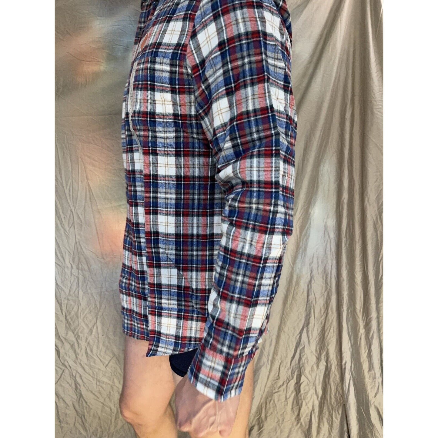 men's plaid blue red st john's bay large polar bear mulit long sleeve buttonup