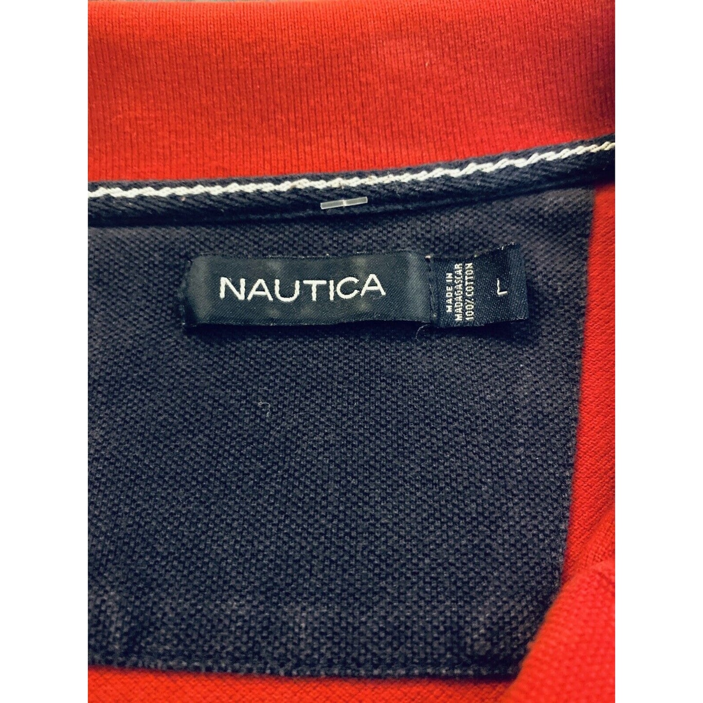 Classic Nautica Polo Shirt Mens L Red with Black Band