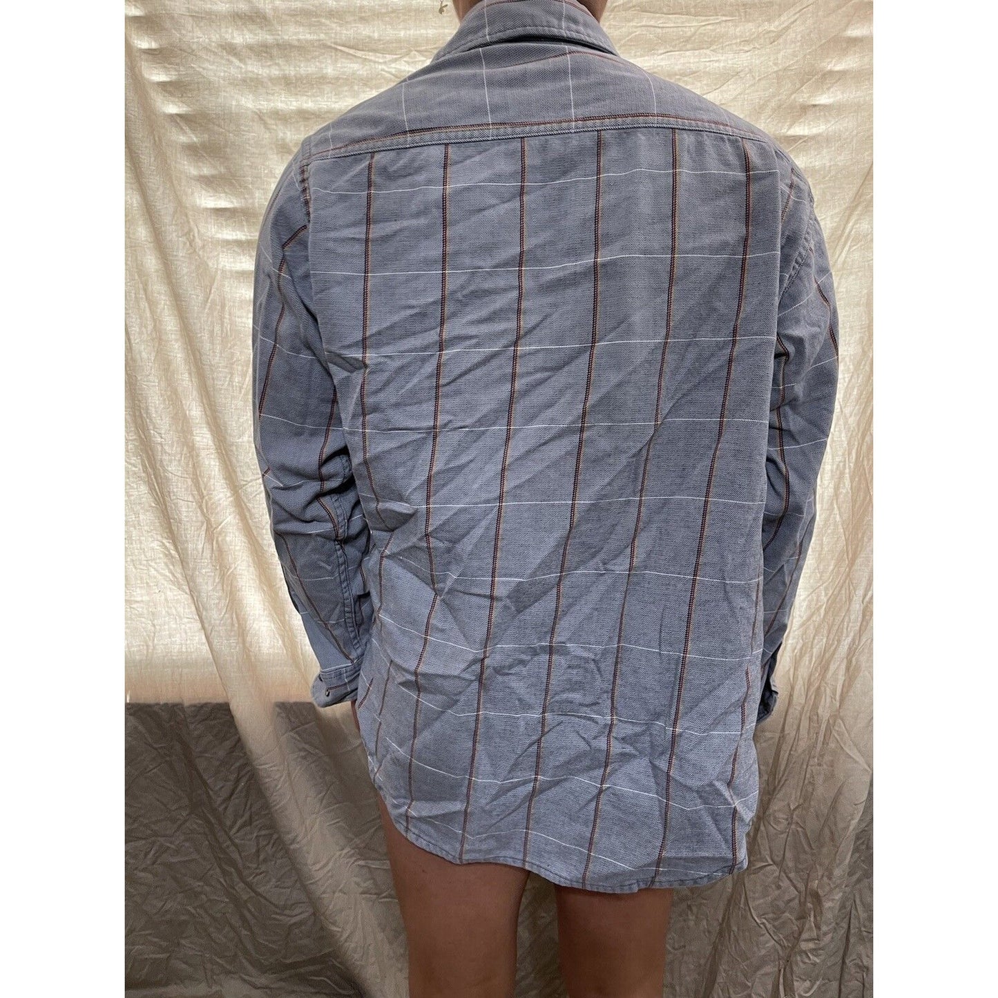 men's button up long sleeve blue gray large shirt cotton