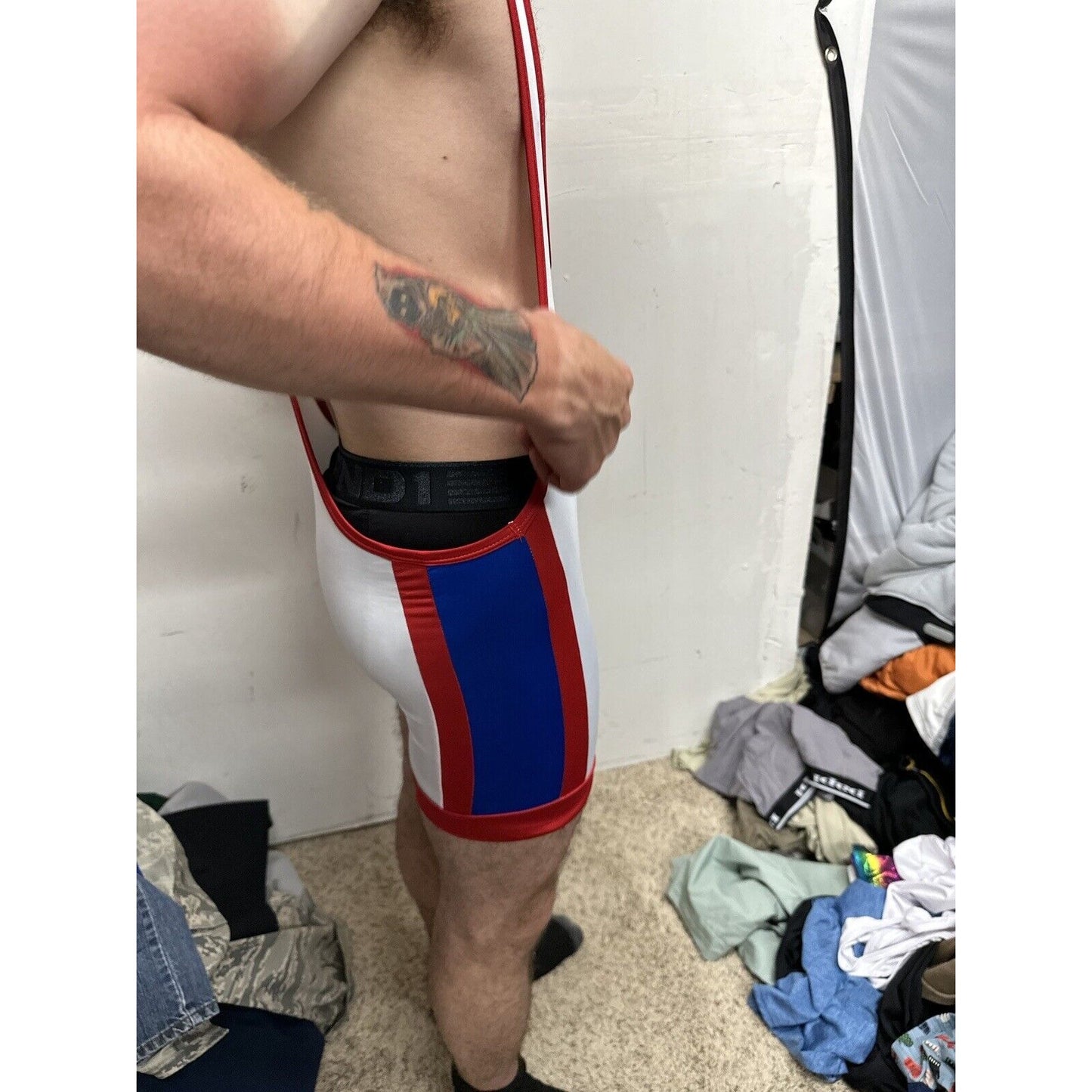 Men’s Patriotic Red White And Blue Tauwell Wrestling Singlet Large