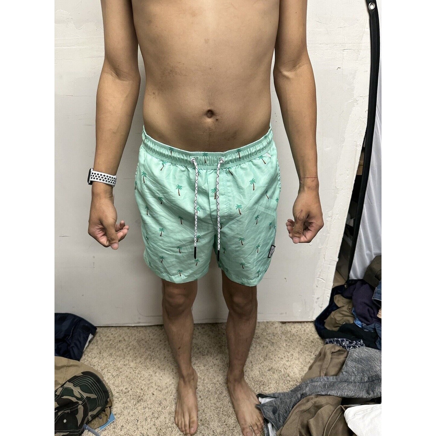 Men’s American Eagle Green Palm Tree Swim Trunks Small
