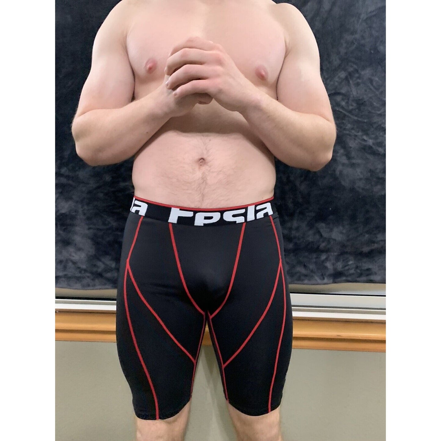 Men's Tesla Compression Running Cycling Performance Shorts Black Red XL