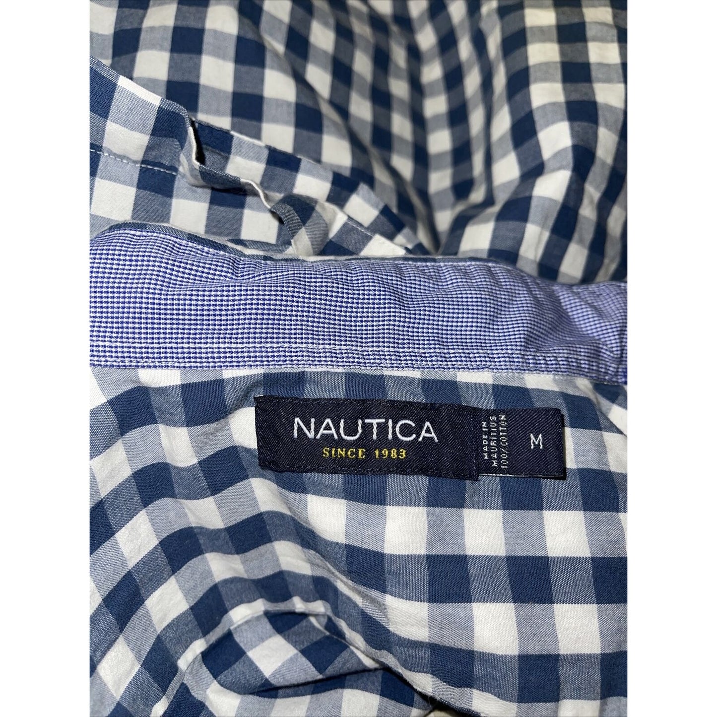 Men’s Nautica Medium Button Down Blue White Plaid