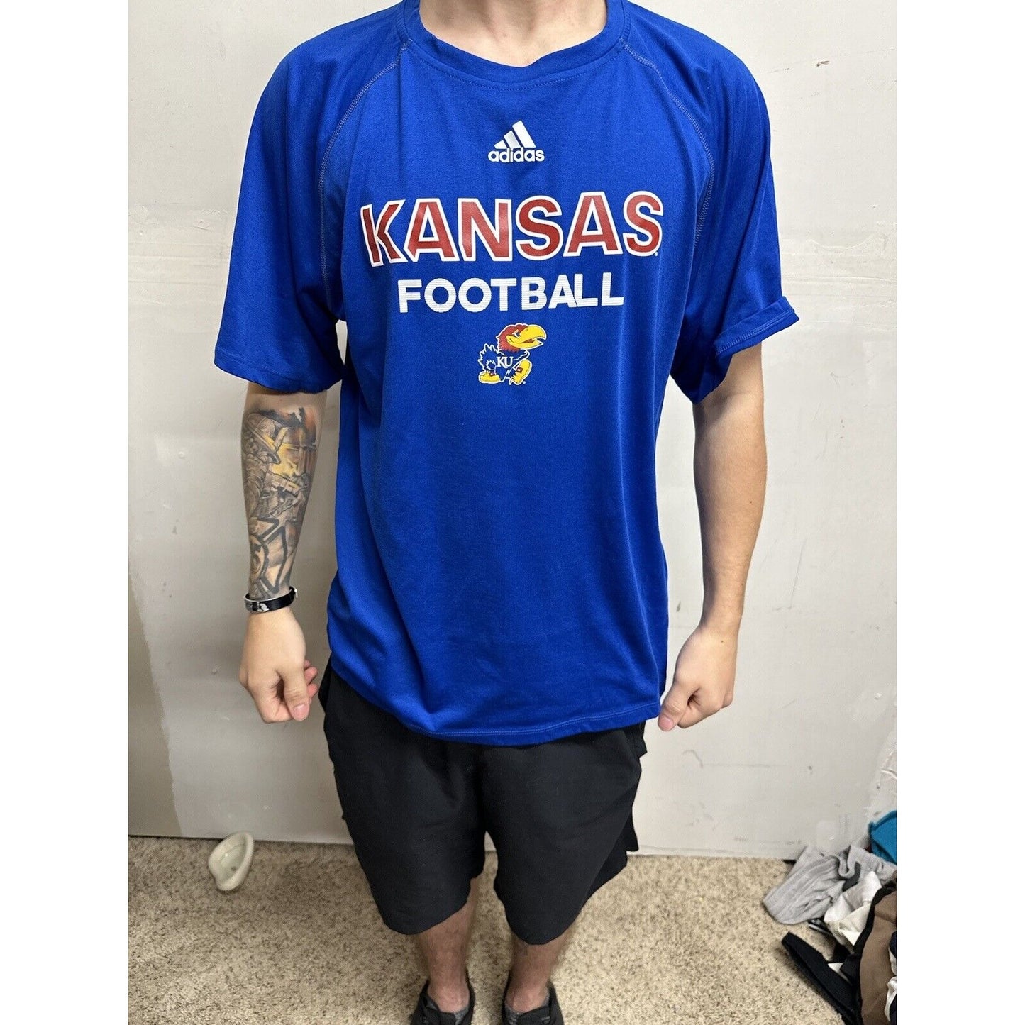 Men’s Medium Kansas Football Medium Adidas Climalite Tshirt