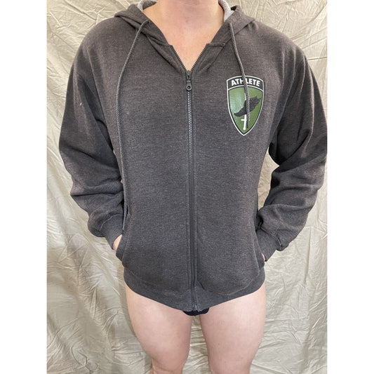 Men's gray military athlete full zip hoodie sport tek medium