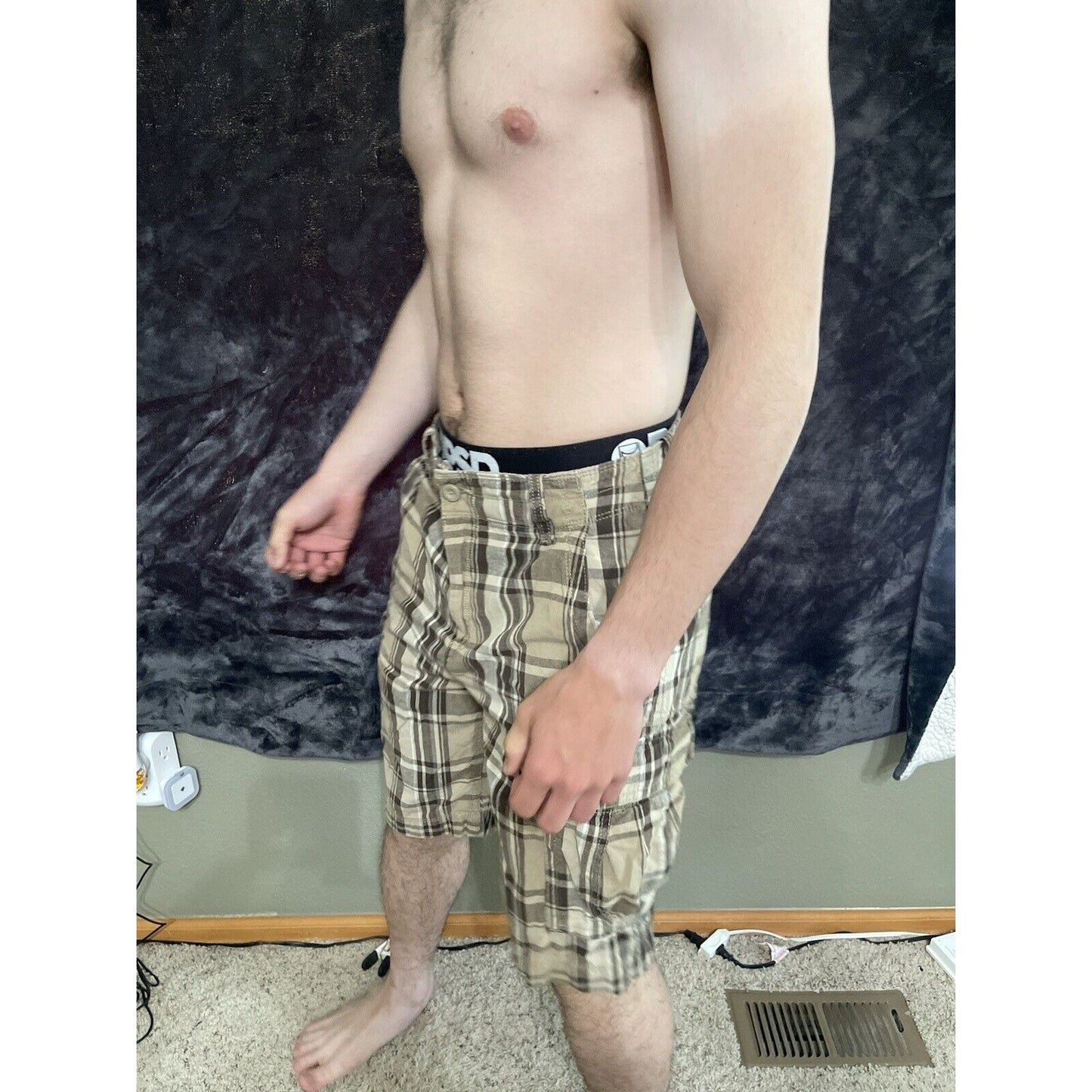 Men’s Arizona Jean Company Tan Plaid Shorts Size 31