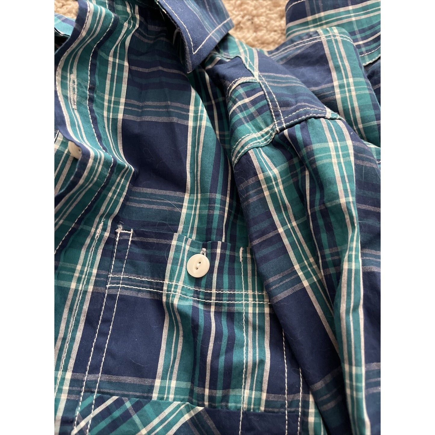 Men’s Medium Marc Ecko Green/Blue Plaid Dress Shirt