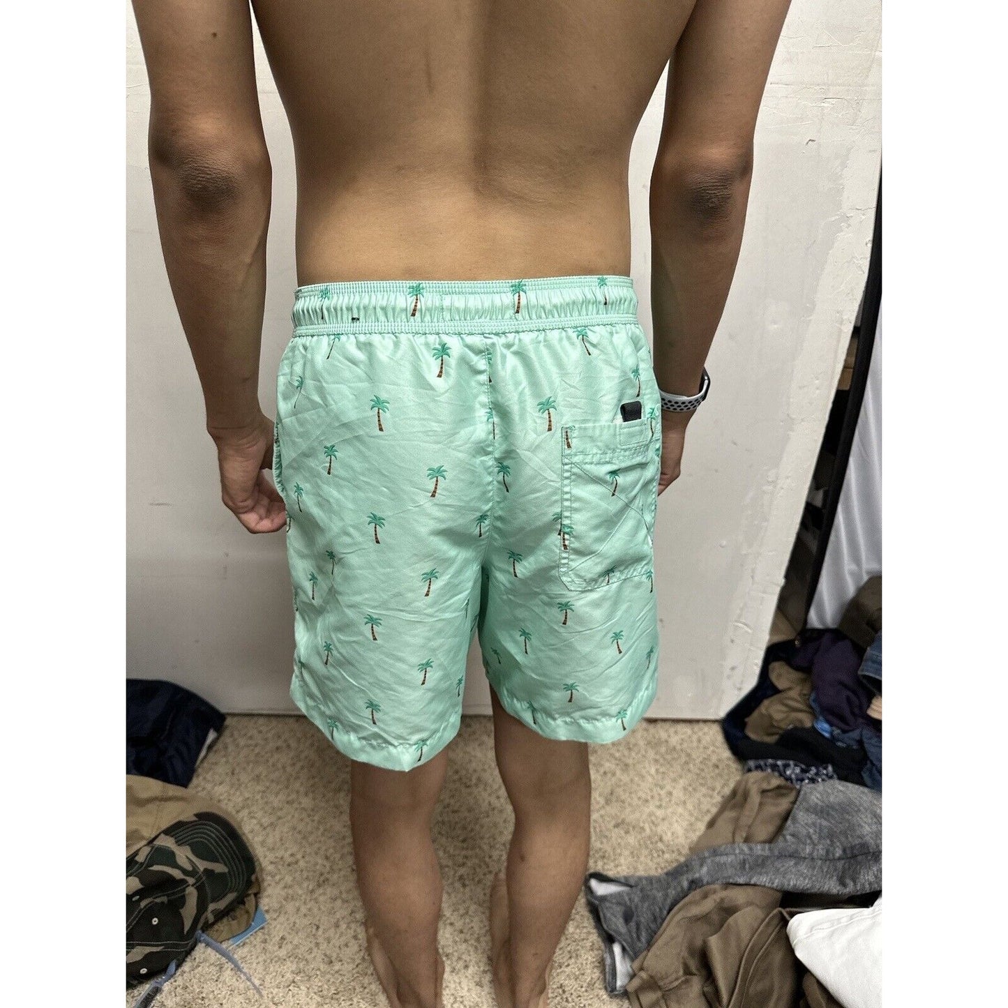 Men’s American Eagle Green Palm Tree Swim Trunks Small