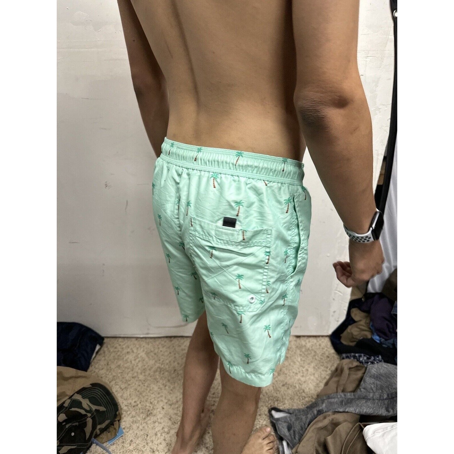 Men’s American Eagle Green Palm Tree Swim Trunks Small