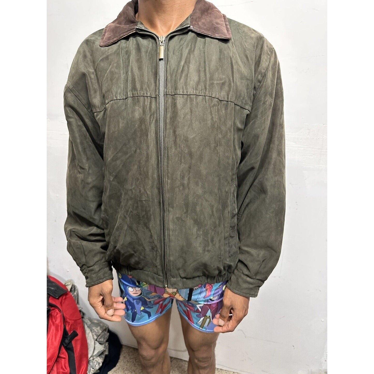 Men’s Forest Green Weather Report Full Zip Jacket Poly Suede Look