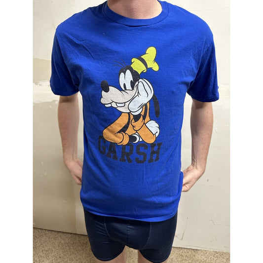 men’s goofy royal blue short sleeve disney tshirt medium- Garsh!