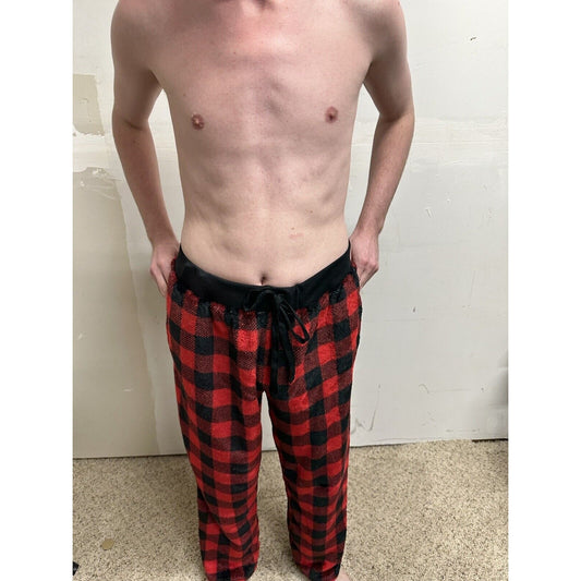 men’s holiday fam jams very soft black and red poly XL pajamas lounge pants