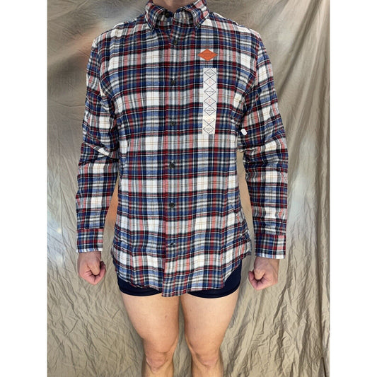 men's plaid blue red st john's bay large polar bear mulit long sleeve buttonup