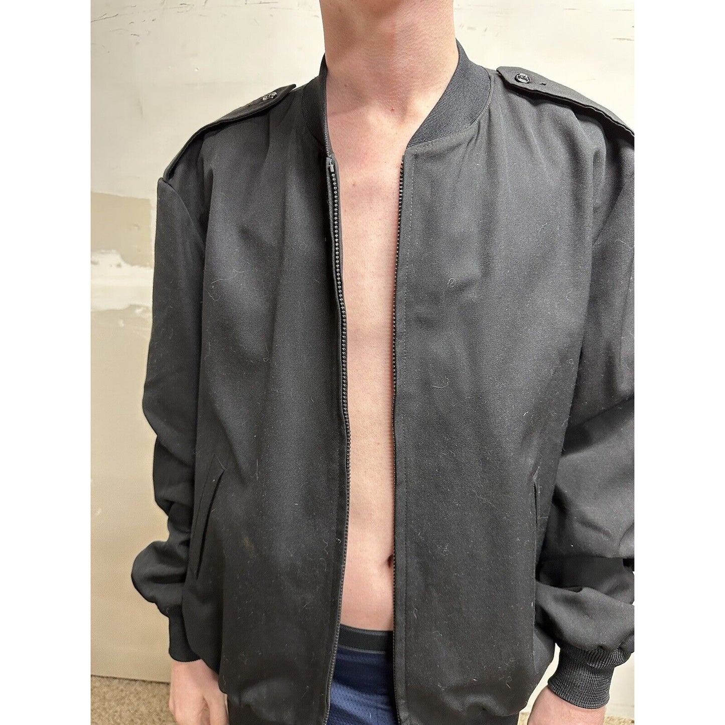 men’s army officer poly wool black miltiary jacket 50 long no liner