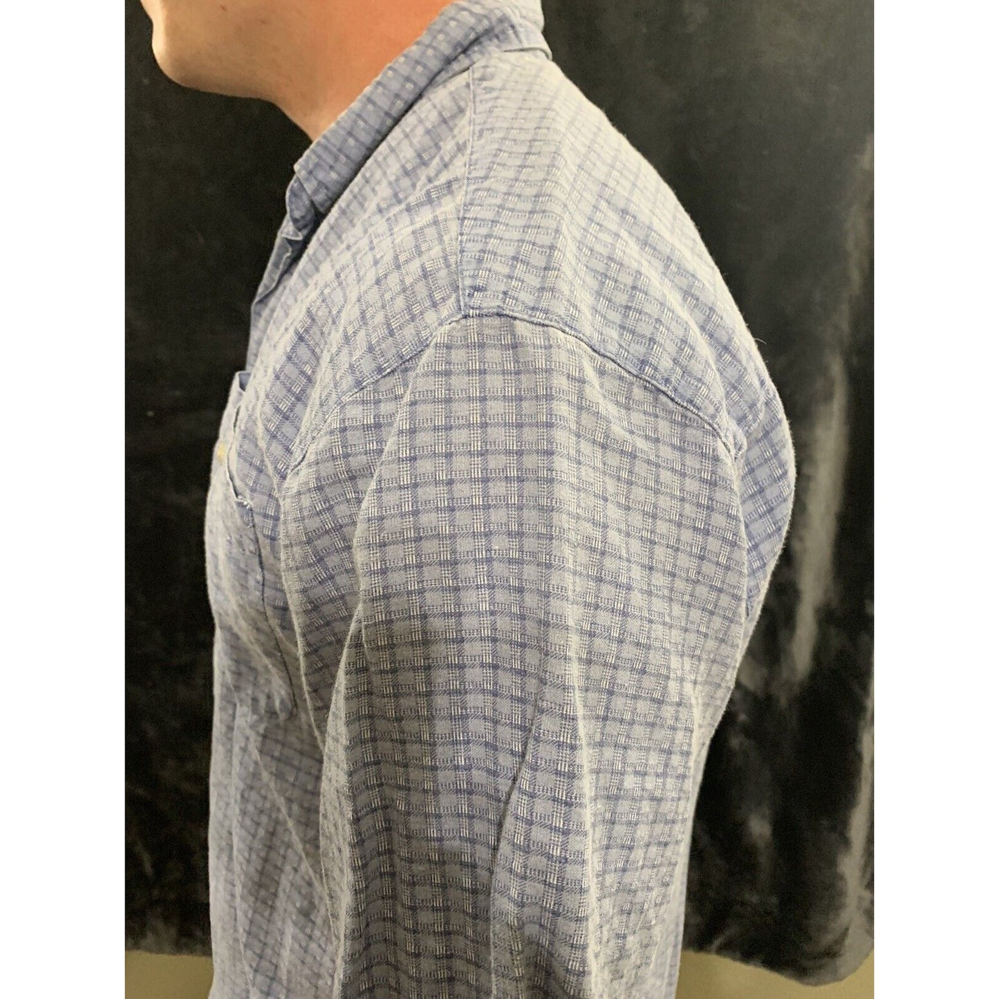 Bugle Boy Company Mens Medium Short Sleeve Blue Checkered Shirt Sleeve Pocket