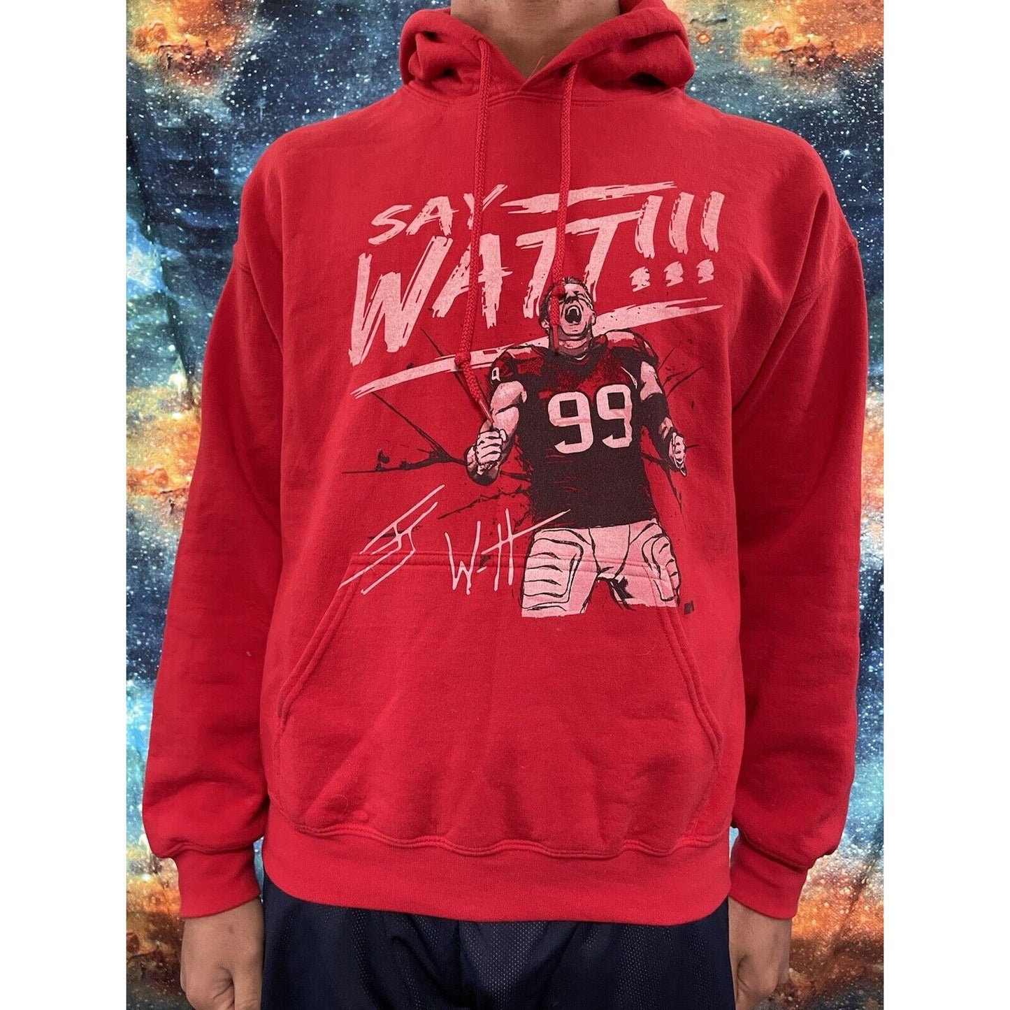 Men’s Gildan Red Large Say Watt #99 Hoodie