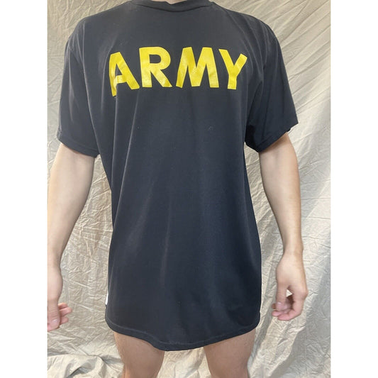 men’s army black short sleeve pt shirt large