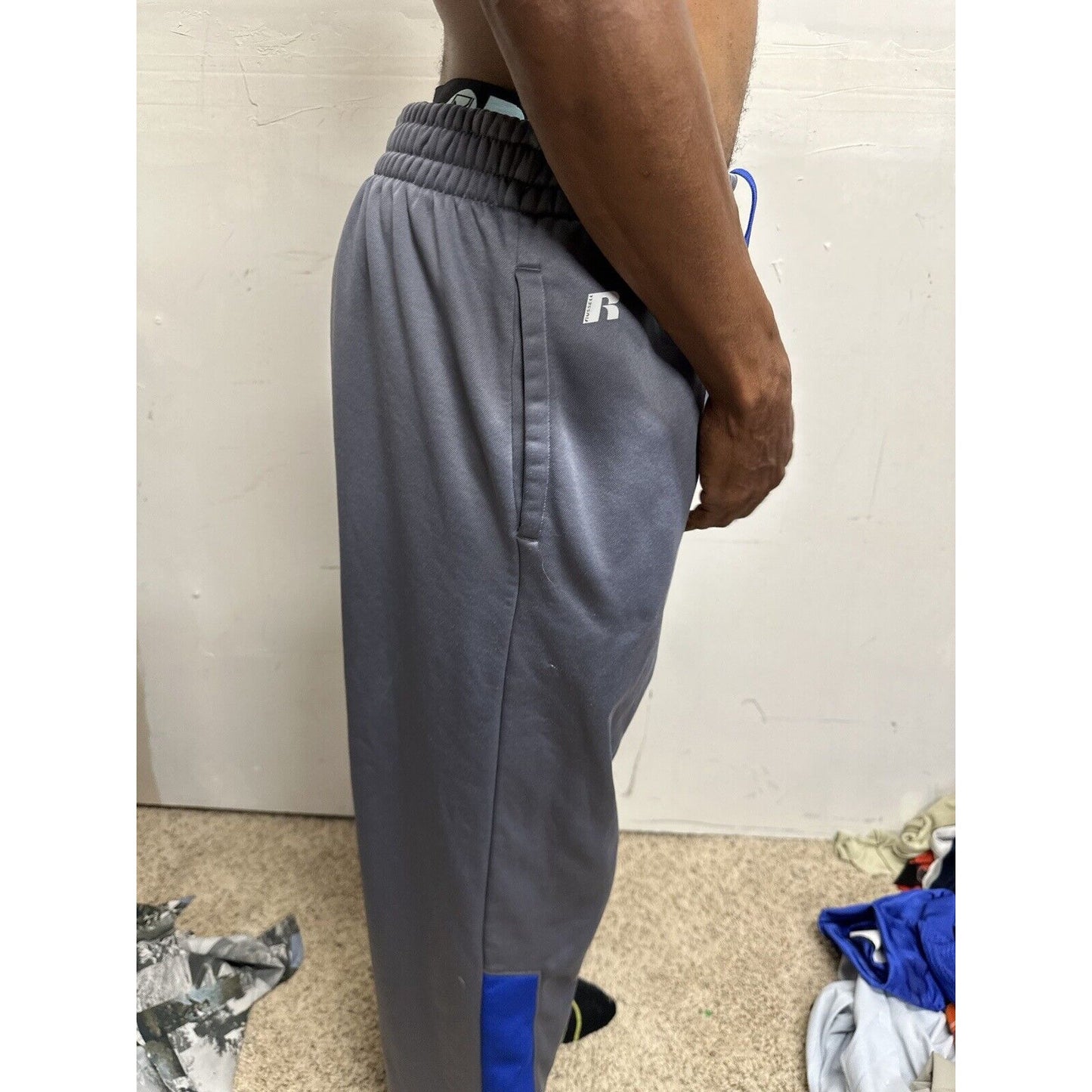 Men’s Gray Large Russell Polyester Sweat Pants With Pockets Air Force Falcons US