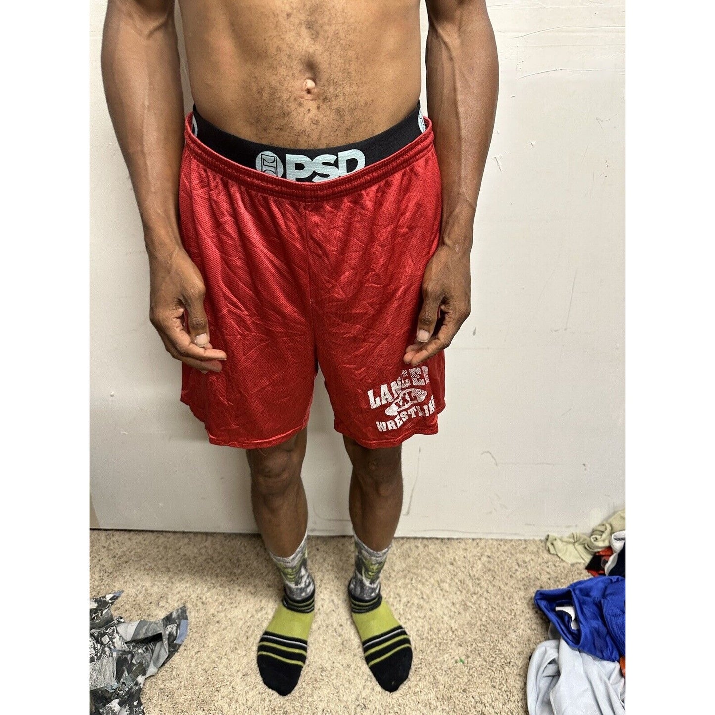 Men’s Large Red Lancer Wrestling Athletic Shorts No Pockets