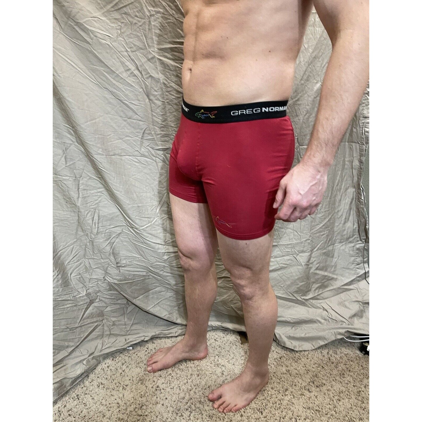 men's greg norman red small compression shorts