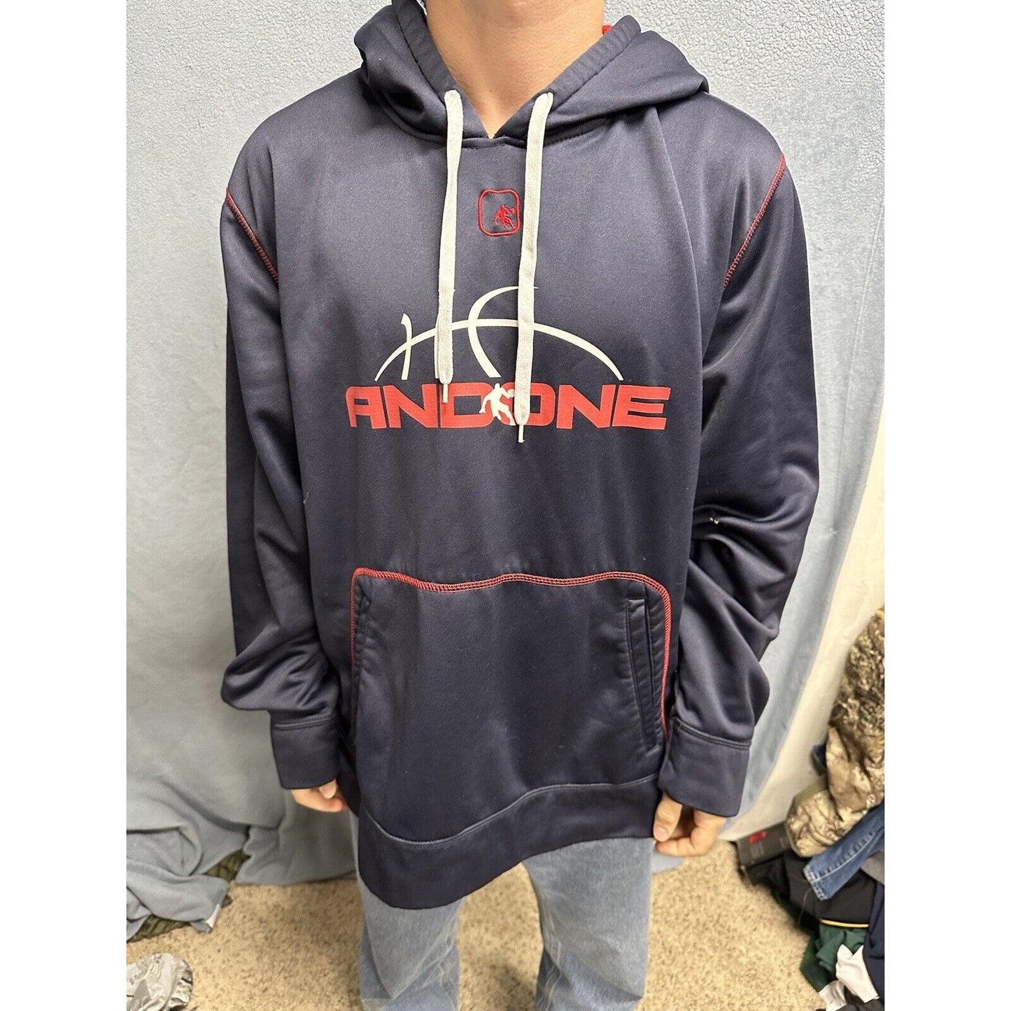 Men’s Dark Blue And Red AND1 Pullover Hoodie 2XL