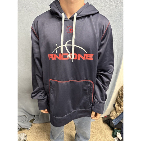 Men’s Dark Blue And Red AND1 Pullover Hoodie 2XL