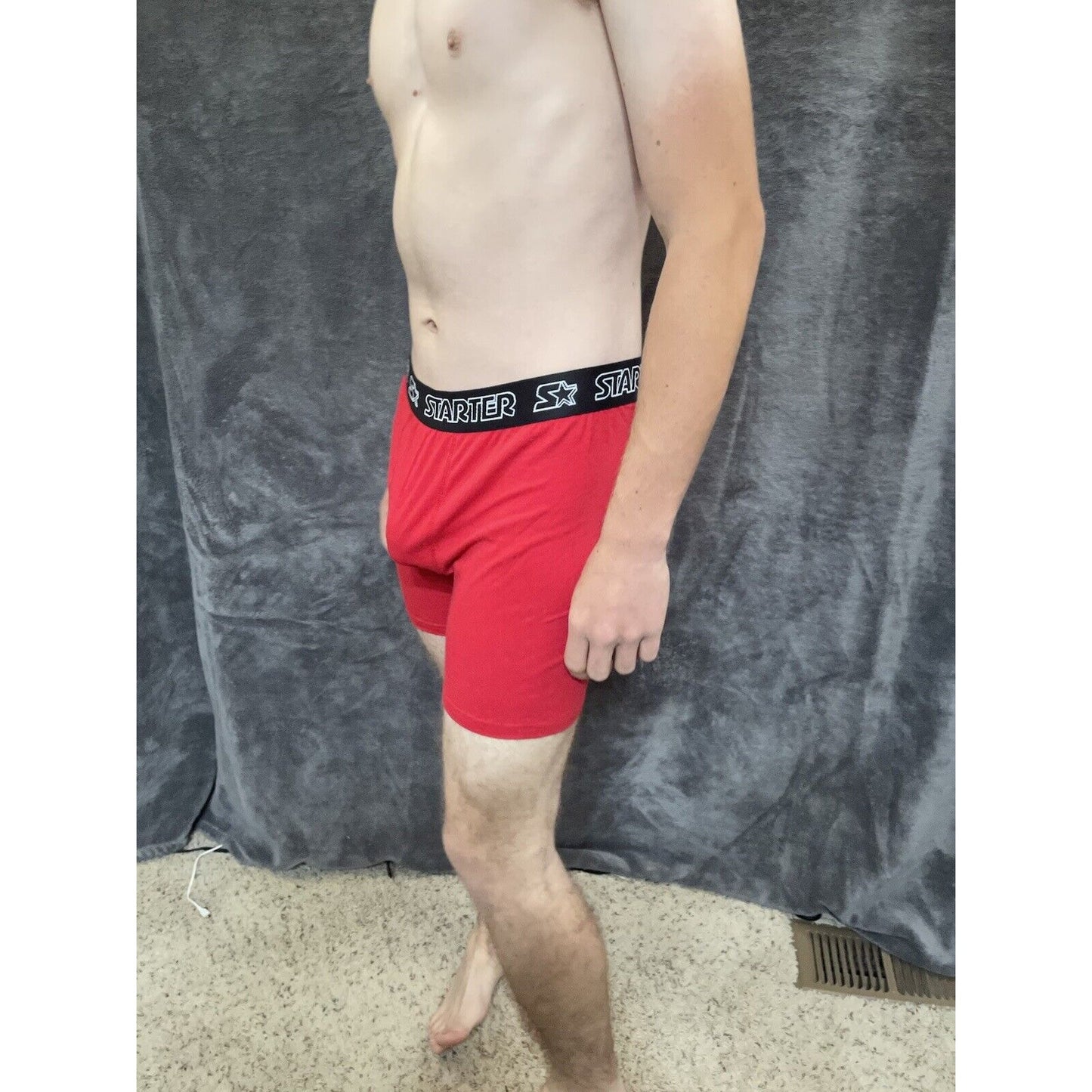 men's red starter black label large red boxer brief 5% spandex