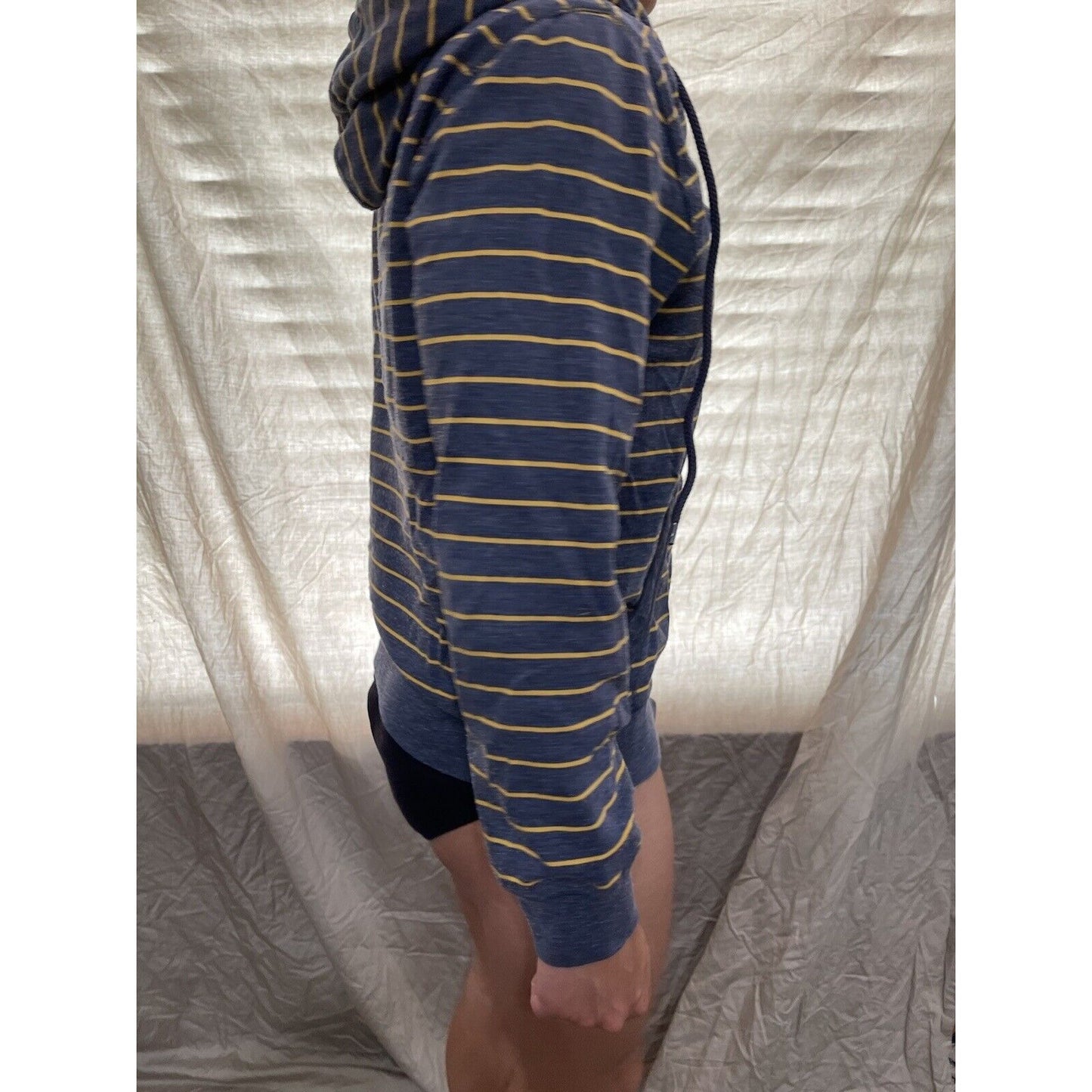 men's old navy small full zip hoodie bluish Gray With  yellow stripes