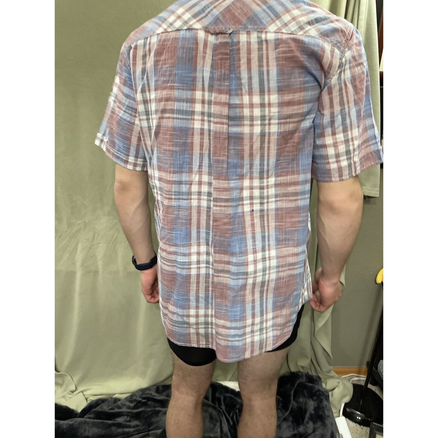 Original Weatherproof Vintage Men's Shirt Short Sleeve Button-Down Blue Plaid M