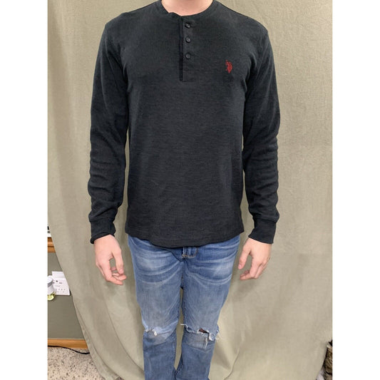 US Polo ASSN Mens Polo Long Sleeve Shirt Dark Gray size Medium