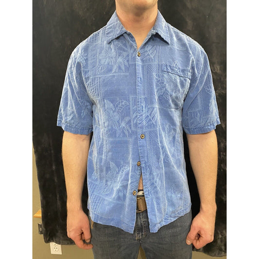 Jamaican Jaxx Silk Island Shirt Mens Size L Button-down Blue Pineapple Print