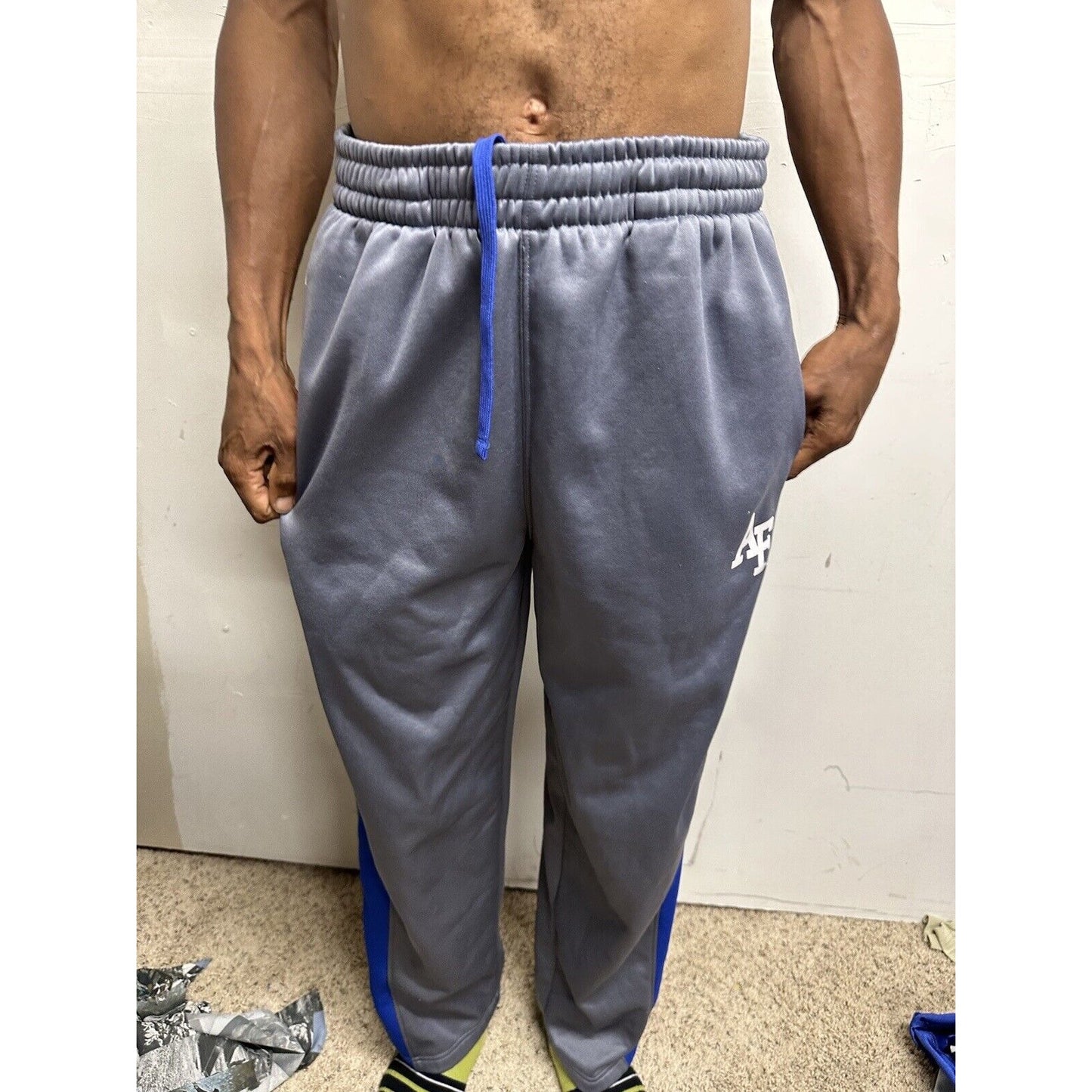 Men’s Gray Large Russell Polyester Sweat Pants With Pockets Air Force Falcons US