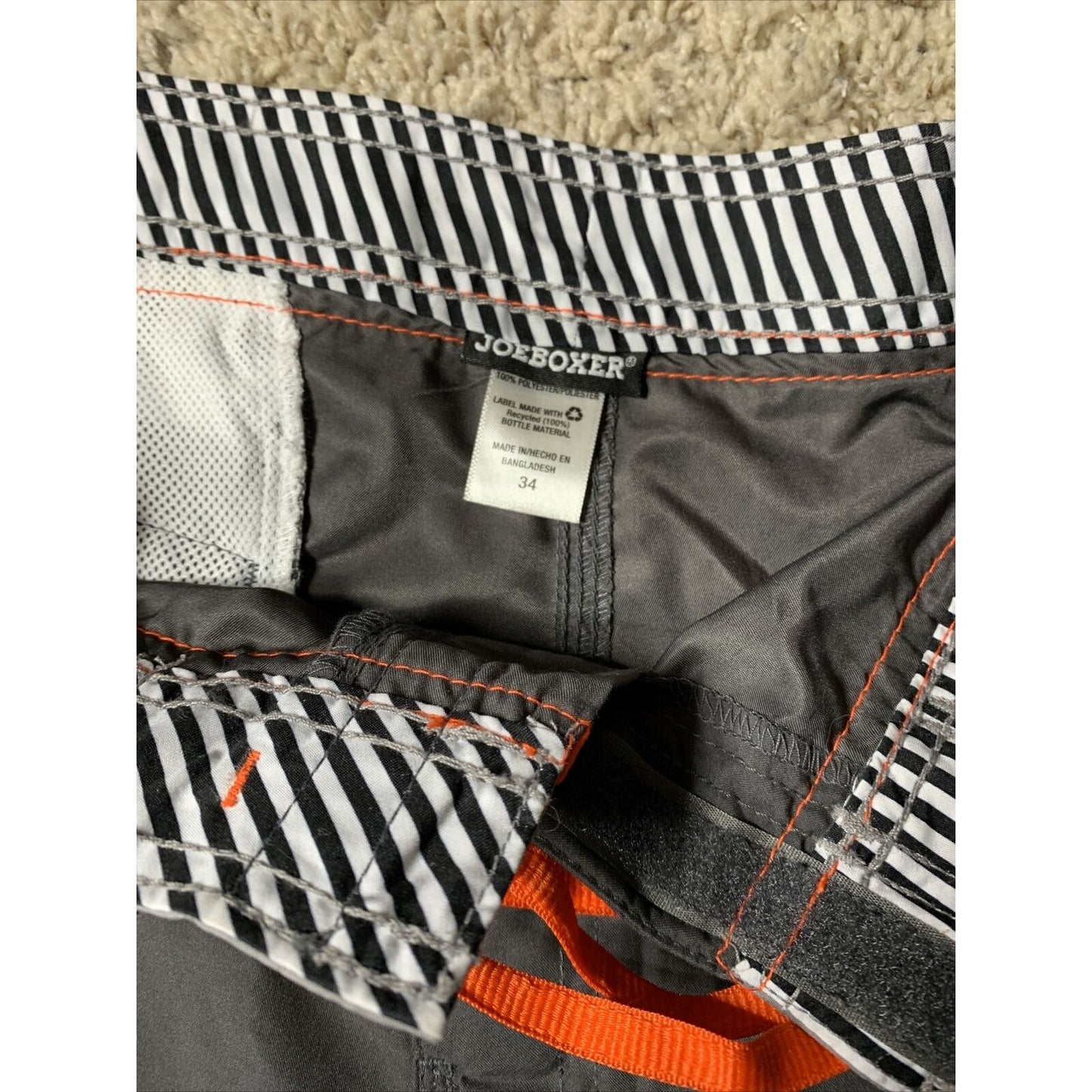 Mens Joe Boxer Swim Trunks Size 34 New With Tags Charcoal With Orange Stripes