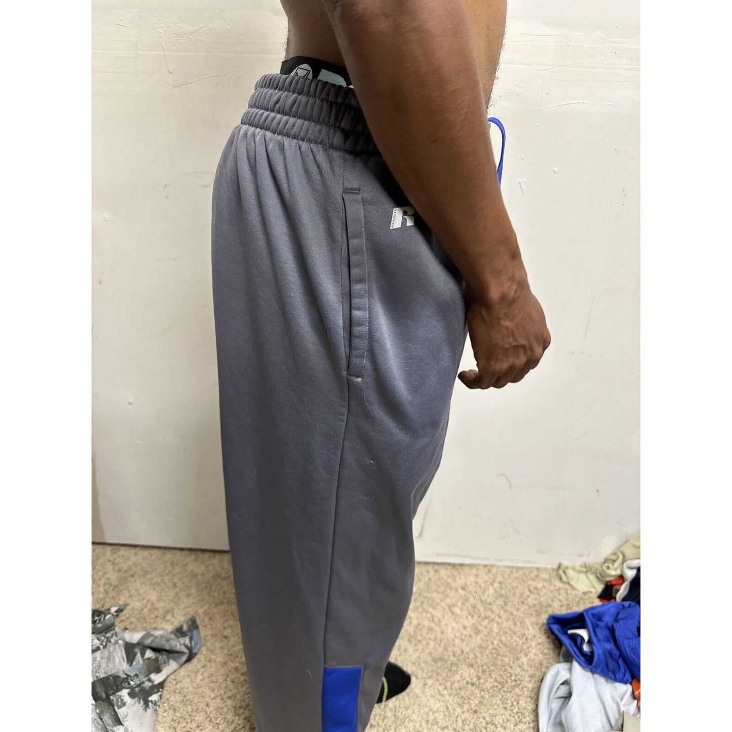 Men’s Gray Large Russell Polyester Sweat Pants With Pockets Air Force Falcons US