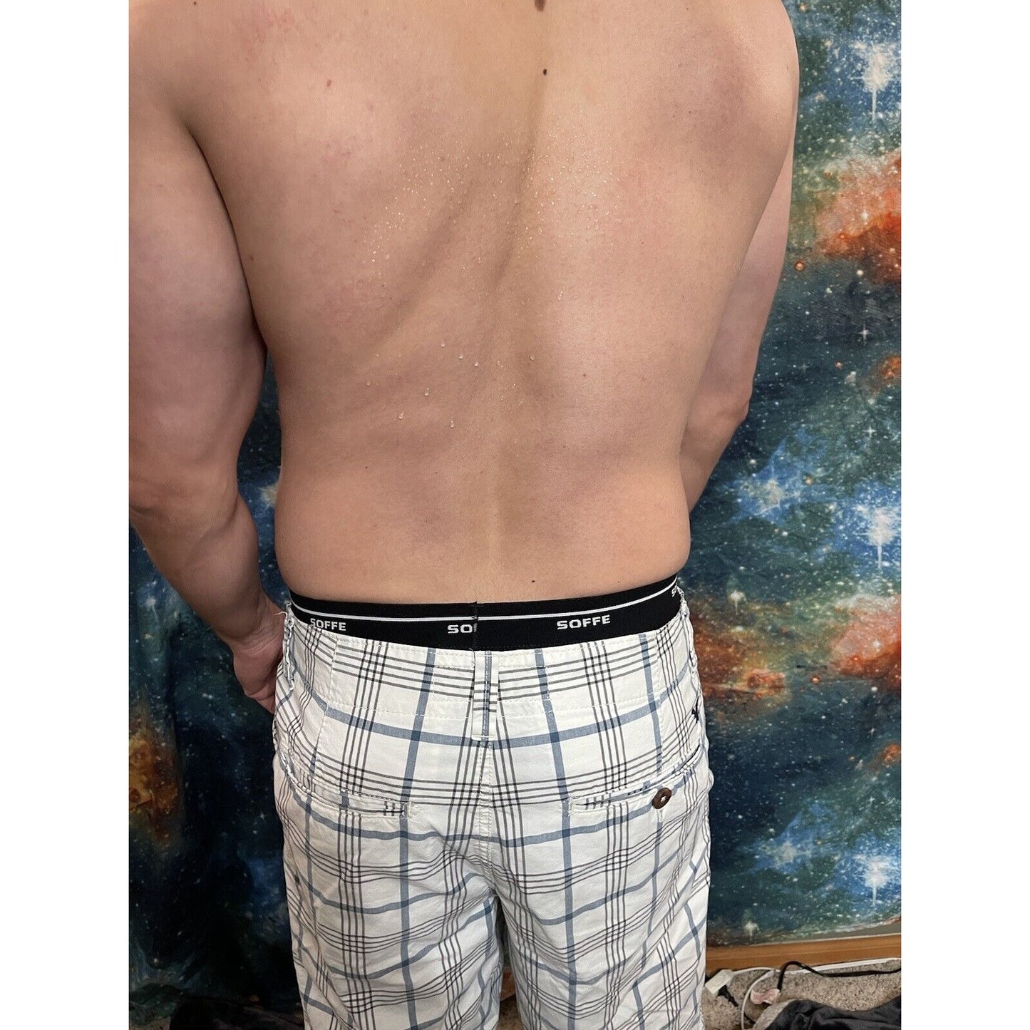 Men’s American Eagle Size 31 White Blue Plaid Longboard Shorts