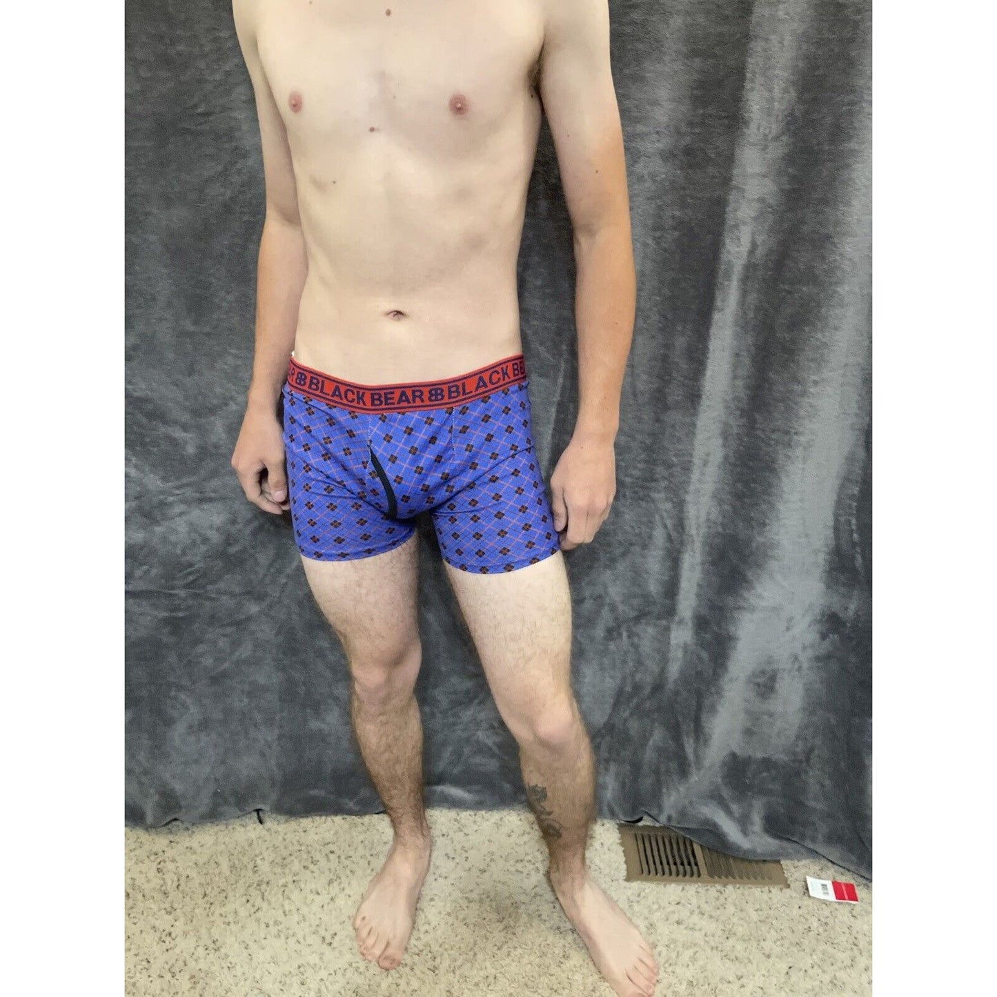 men's medium athletic trunk style black bear boxer brief Blue And Red Plaid