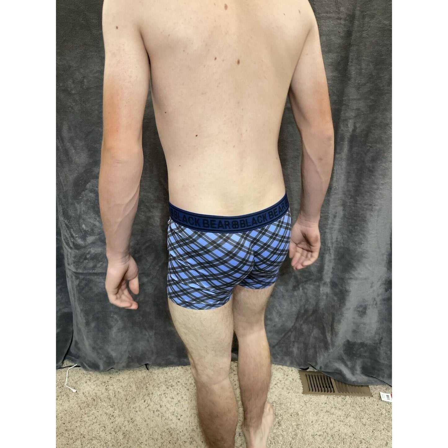 men's medium athletic trunk style black bear boxer brief Blue And Black Plaid
