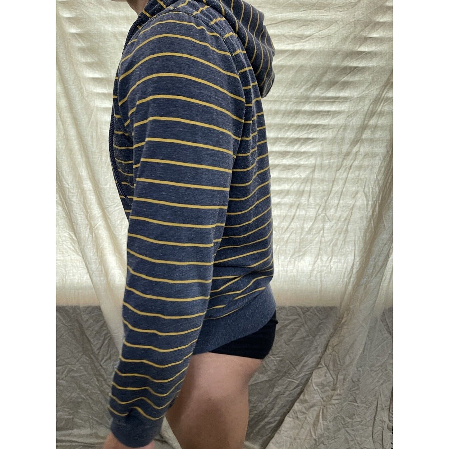 men's old navy small full zip hoodie bluish Gray With  yellow stripes